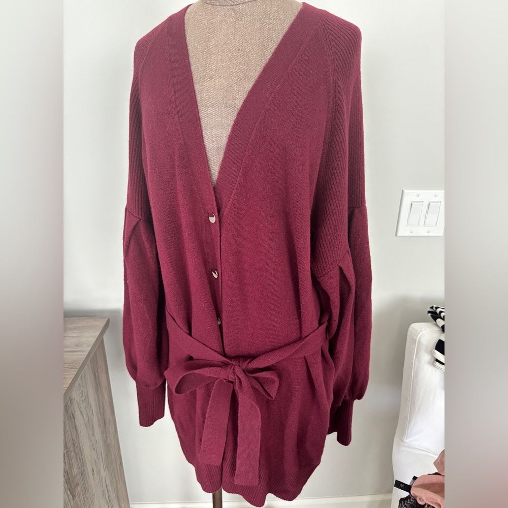 Ted Baker Ttiiaa Puff Sleeve Cardigan, Burgundy UK Size 6/ US 14